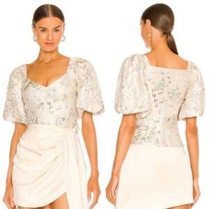JONATHAN SIMKHAI Taylor Matelassé Puff Sleeve Top Champagne Puff NEW